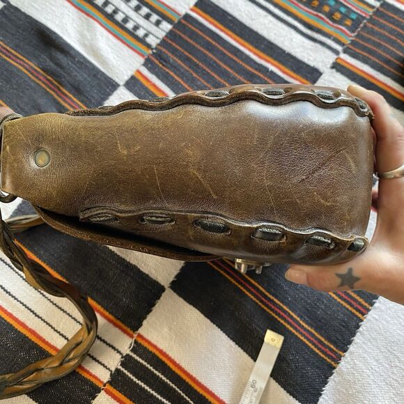 Vintage 70’s Stamped Tooled Leather Shoulder Bag Purse. Eye Of Horus. Bohemian. - Picture 15 of 16